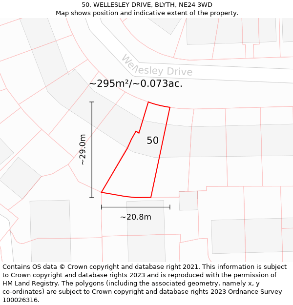 50, WELLESLEY DRIVE, BLYTH, NE24 3WD: Plot and title map