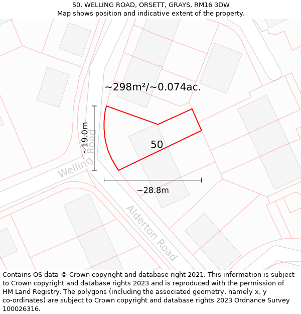 50, WELLING ROAD, ORSETT, GRAYS, RM16 3DW: Plot and title map