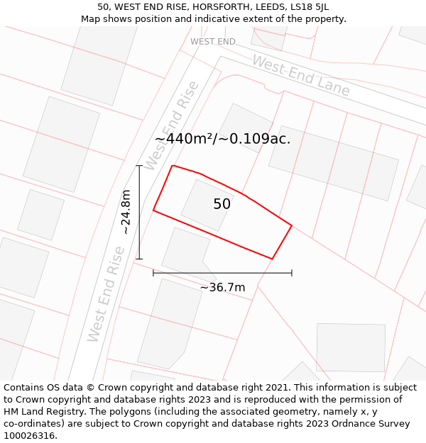 50, WEST END RISE, HORSFORTH, LEEDS, LS18 5JL: Plot and title map