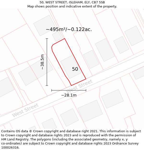 50, WEST STREET, ISLEHAM, ELY, CB7 5SB: Plot and title map