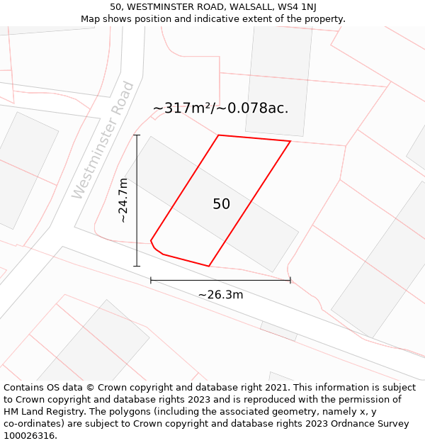 50, WESTMINSTER ROAD, WALSALL, WS4 1NJ: Plot and title map