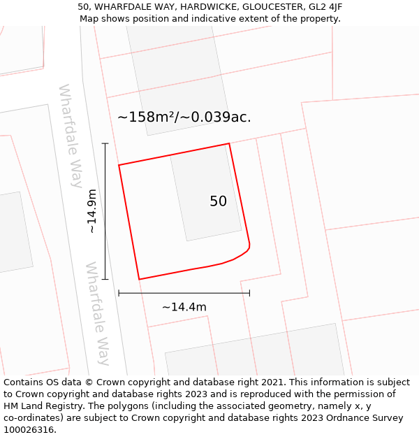 50, WHARFDALE WAY, HARDWICKE, GLOUCESTER, GL2 4JF: Plot and title map