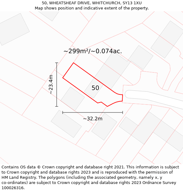 50, WHEATSHEAF DRIVE, WHITCHURCH, SY13 1XU: Plot and title map