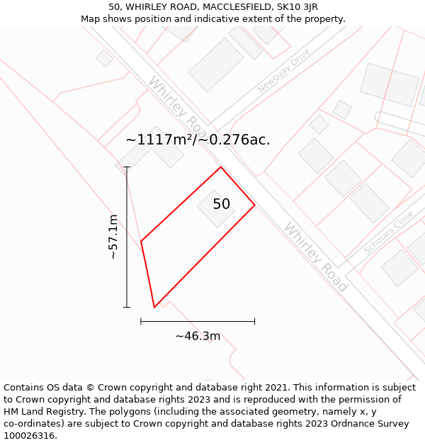 50, WHIRLEY ROAD, MACCLESFIELD, SK10 3JR: Plot and title map