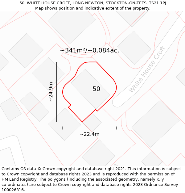 50, WHITE HOUSE CROFT, LONG NEWTON, STOCKTON-ON-TEES, TS21 1PJ: Plot and title map