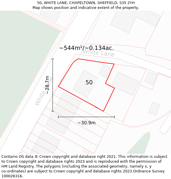 50, WHITE LANE, CHAPELTOWN, SHEFFIELD, S35 2YH: Plot and title map