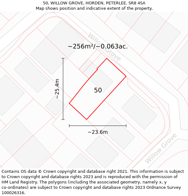 50, WILLOW GROVE, HORDEN, PETERLEE, SR8 4SA: Plot and title map