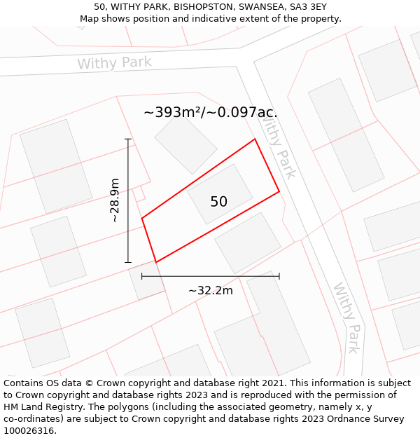 50, WITHY PARK, BISHOPSTON, SWANSEA, SA3 3EY: Plot and title map