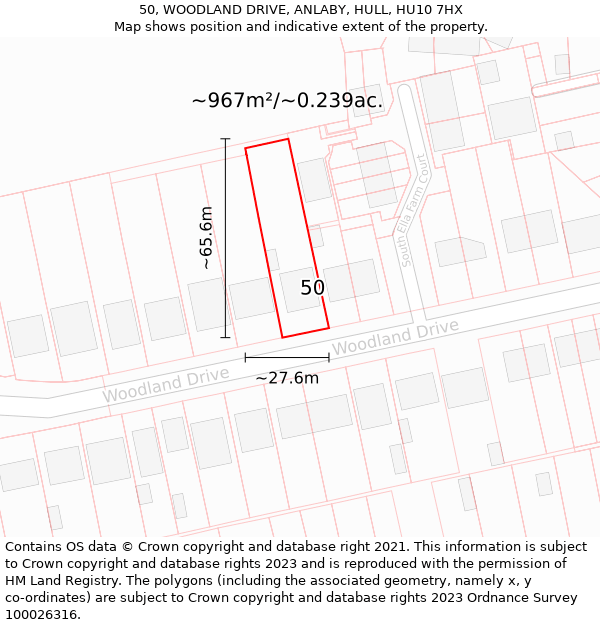 50, WOODLAND DRIVE, ANLABY, HULL, HU10 7HX: Plot and title map