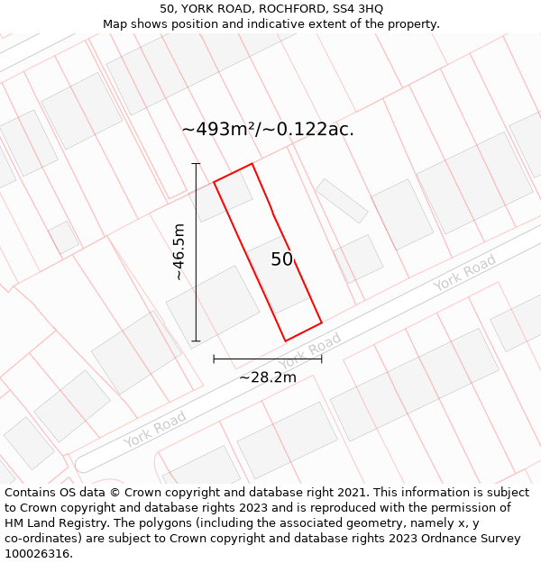 50, YORK ROAD, ROCHFORD, SS4 3HQ: Plot and title map