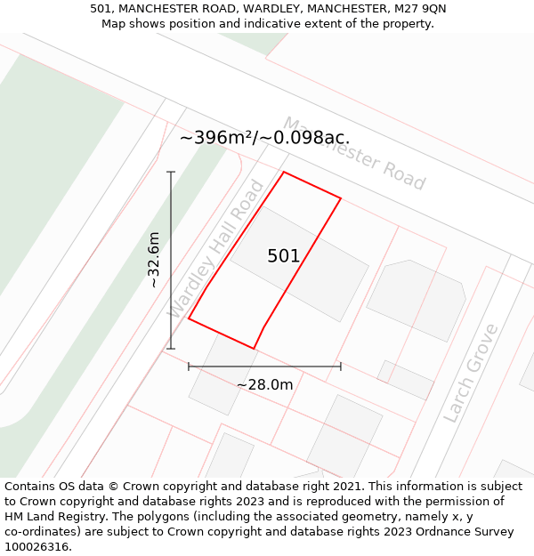 501, MANCHESTER ROAD, WARDLEY, MANCHESTER, M27 9QN: Plot and title map