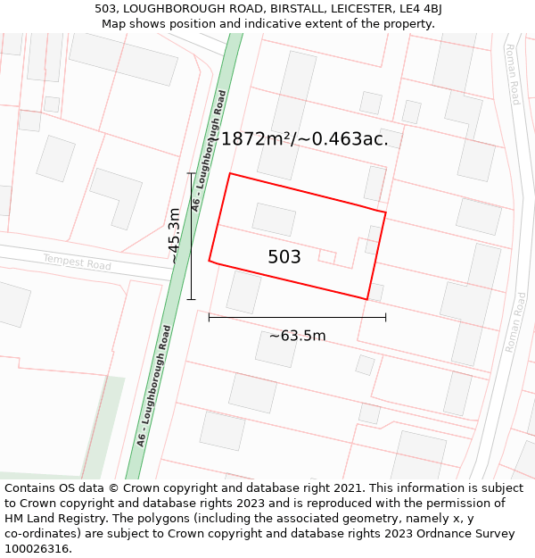503, LOUGHBOROUGH ROAD, BIRSTALL, LEICESTER, LE4 4BJ: Plot and title map