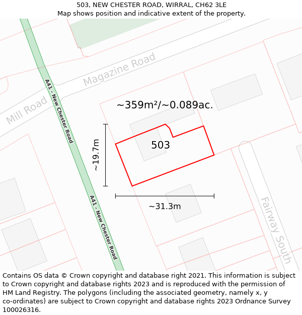 503, NEW CHESTER ROAD, WIRRAL, CH62 3LE: Plot and title map