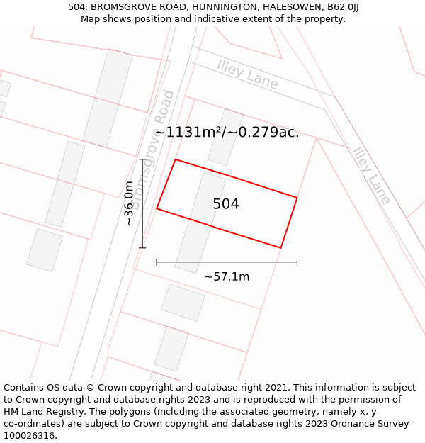 504, BROMSGROVE ROAD, HUNNINGTON, HALESOWEN, B62 0JJ: Plot and title map