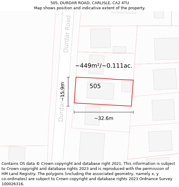 505, DURDAR ROAD, CARLISLE, CA2 4TU: Plot and title map