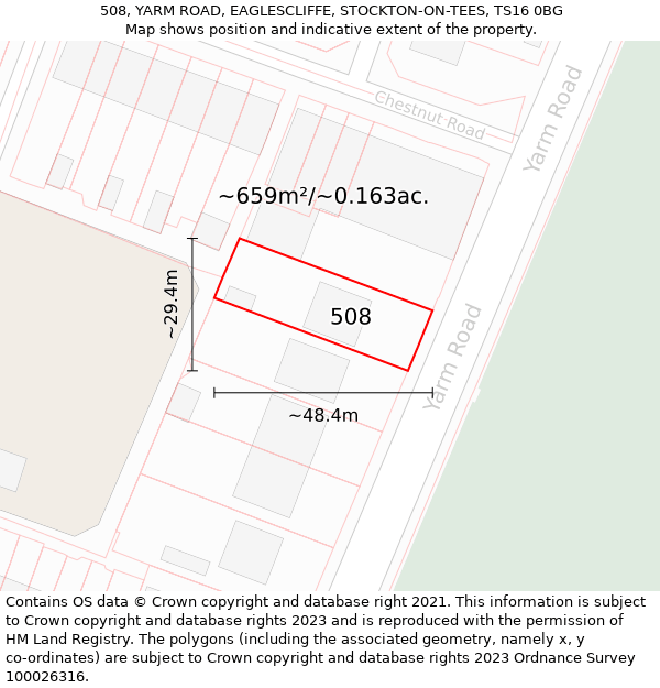 508, YARM ROAD, EAGLESCLIFFE, STOCKTON-ON-TEES, TS16 0BG: Plot and title map