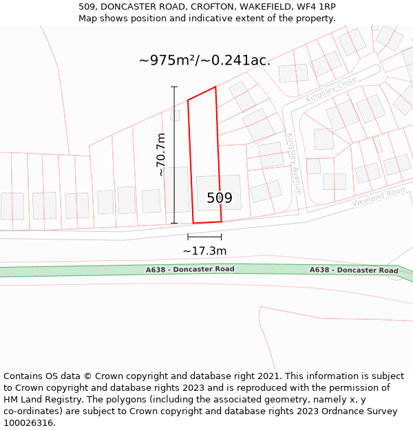 509, DONCASTER ROAD, CROFTON, WAKEFIELD, WF4 1RP: Plot and title map