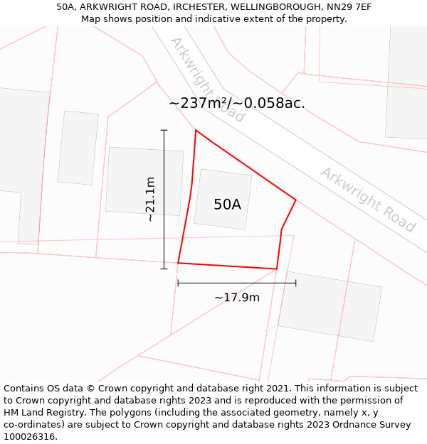 50A, ARKWRIGHT ROAD, IRCHESTER, WELLINGBOROUGH, NN29 7EF: Plot and title map