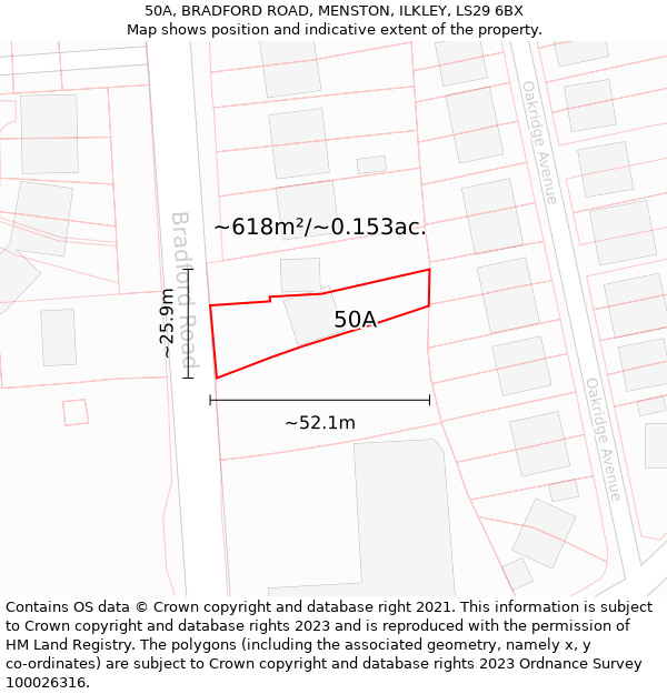 50A, BRADFORD ROAD, MENSTON, ILKLEY, LS29 6BX: Plot and title map