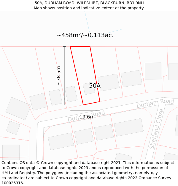 50A, DURHAM ROAD, WILPSHIRE, BLACKBURN, BB1 9NH: Plot and title map