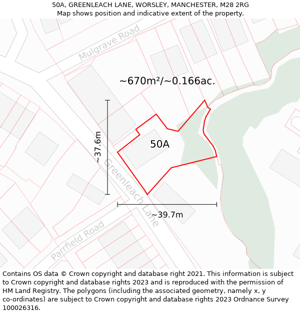 50A, GREENLEACH LANE, WORSLEY, MANCHESTER, M28 2RG: Plot and title map