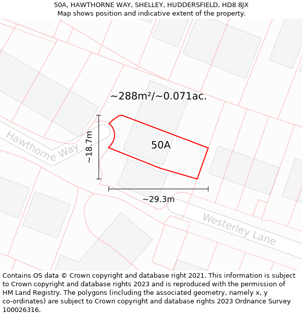 50A, HAWTHORNE WAY, SHELLEY, HUDDERSFIELD, HD8 8JX: Plot and title map