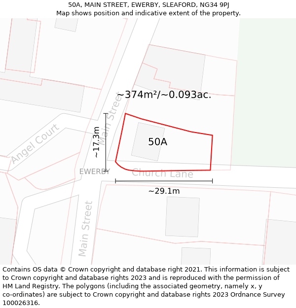 50A, MAIN STREET, EWERBY, SLEAFORD, NG34 9PJ: Plot and title map