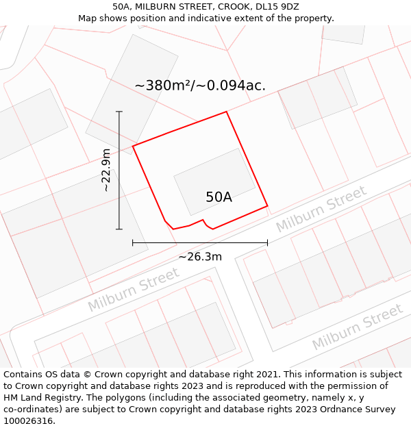 50A, MILBURN STREET, CROOK, DL15 9DZ: Plot and title map