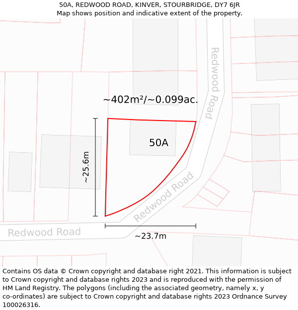 50A, REDWOOD ROAD, KINVER, STOURBRIDGE, DY7 6JR: Plot and title map