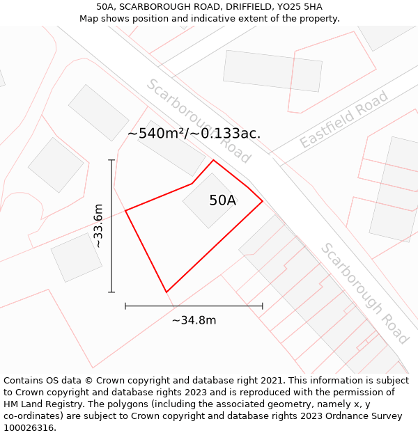 50A, SCARBOROUGH ROAD, DRIFFIELD, YO25 5HA: Plot and title map