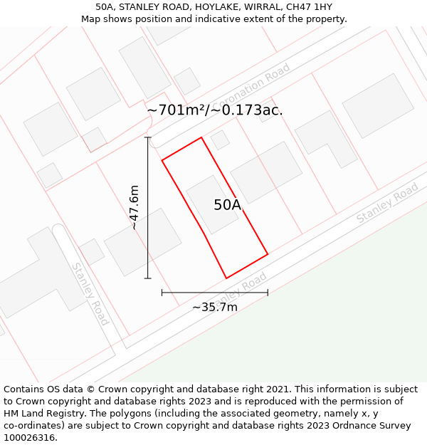 50A, STANLEY ROAD, HOYLAKE, WIRRAL, CH47 1HY: Plot and title map