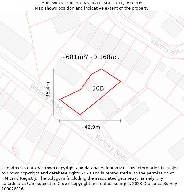 50B, WIDNEY ROAD, KNOWLE, SOLIHULL, B93 9DY: Plot and title map