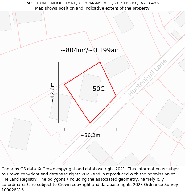 50C, HUNTENHULL LANE, CHAPMANSLADE, WESTBURY, BA13 4AS: Plot and title map