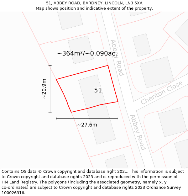 51, ABBEY ROAD, BARDNEY, LINCOLN, LN3 5XA: Plot and title map