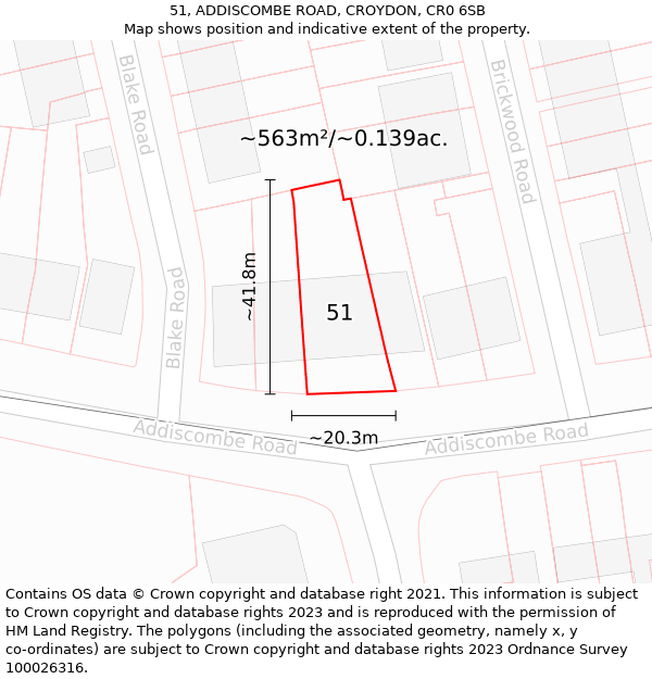 51, ADDISCOMBE ROAD, CROYDON, CR0 6SB: Plot and title map