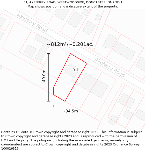 51, AKEFERRY ROAD, WESTWOODSIDE, DONCASTER, DN9 2DU: Plot and title map