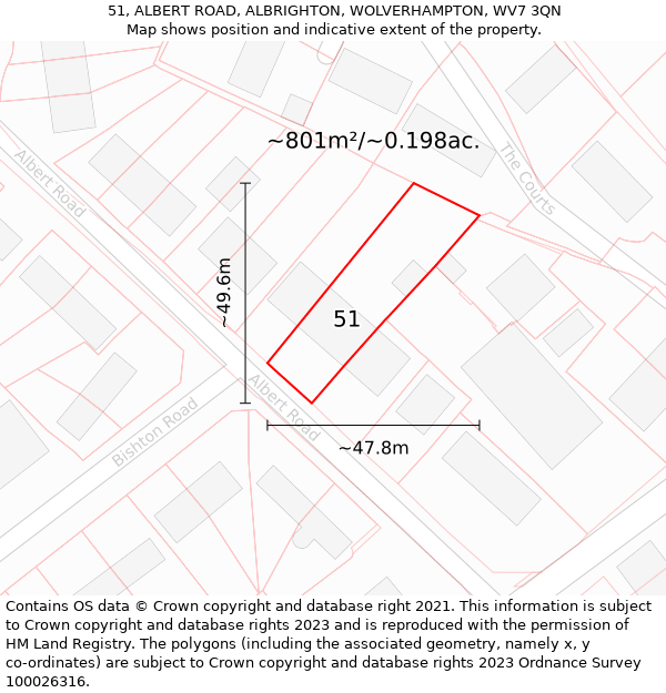 51, ALBERT ROAD, ALBRIGHTON, WOLVERHAMPTON, WV7 3QN: Plot and title map