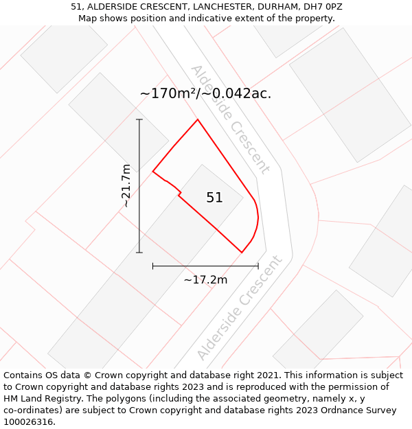 51, ALDERSIDE CRESCENT, LANCHESTER, DURHAM, DH7 0PZ: Plot and title map