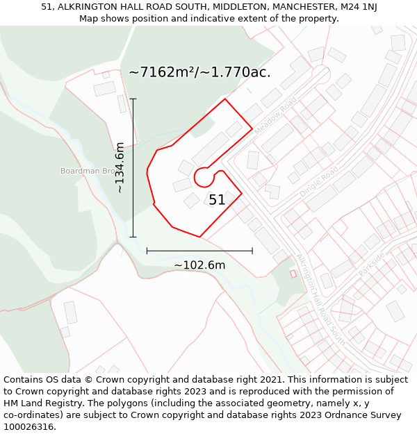 51, ALKRINGTON HALL ROAD SOUTH, MIDDLETON, MANCHESTER, M24 1NJ: Plot and title map