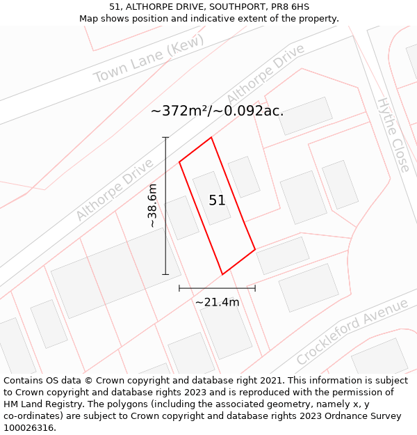 51, ALTHORPE DRIVE, SOUTHPORT, PR8 6HS: Plot and title map