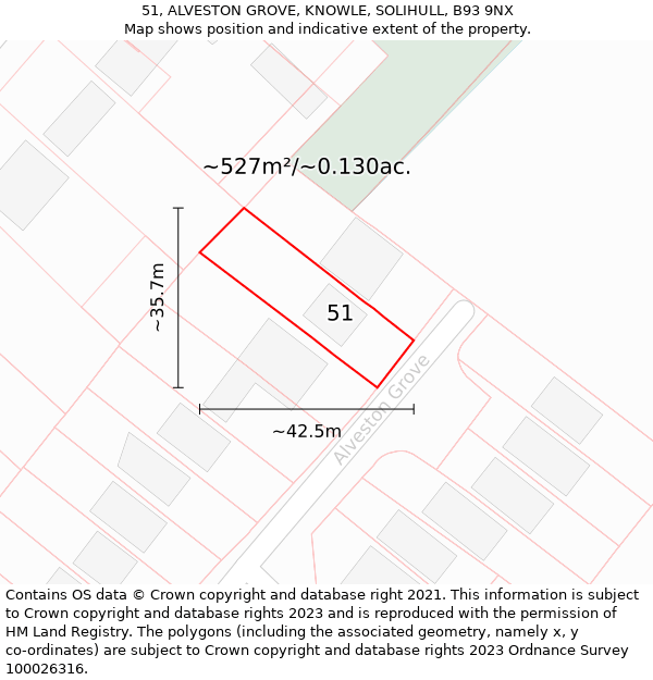 51, ALVESTON GROVE, KNOWLE, SOLIHULL, B93 9NX: Plot and title map