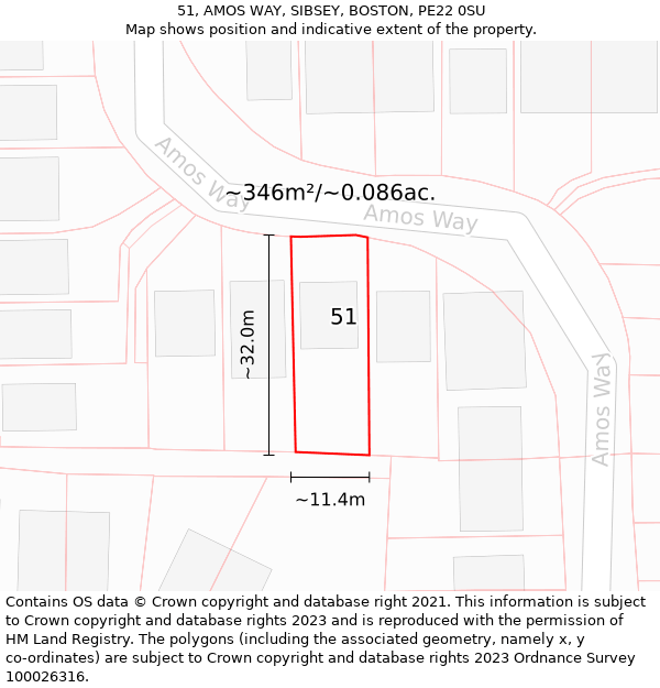 51, AMOS WAY, SIBSEY, BOSTON, PE22 0SU: Plot and title map