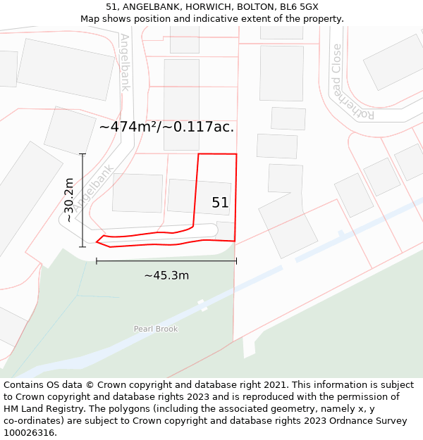 51, ANGELBANK, HORWICH, BOLTON, BL6 5GX: Plot and title map