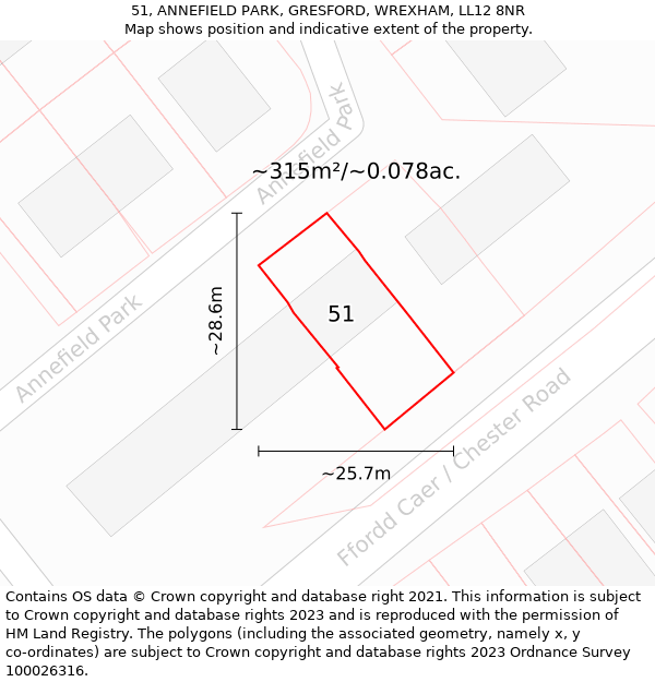 51, ANNEFIELD PARK, GRESFORD, WREXHAM, LL12 8NR: Plot and title map