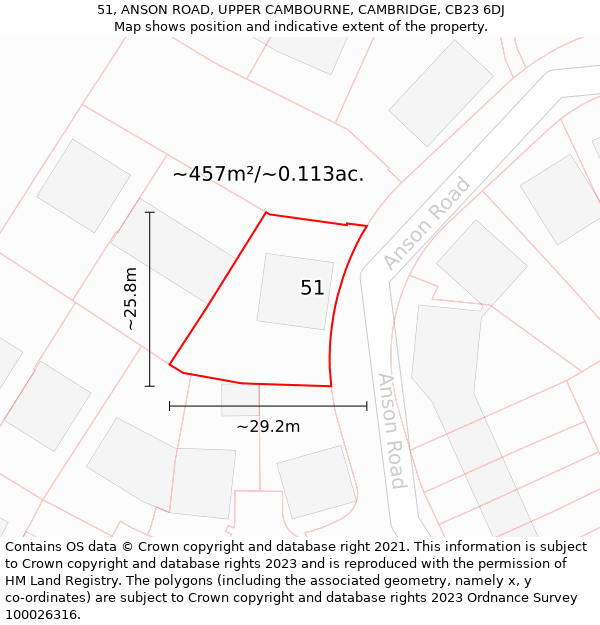 51, ANSON ROAD, UPPER CAMBOURNE, CAMBRIDGE, CB23 6DJ: Plot and title map