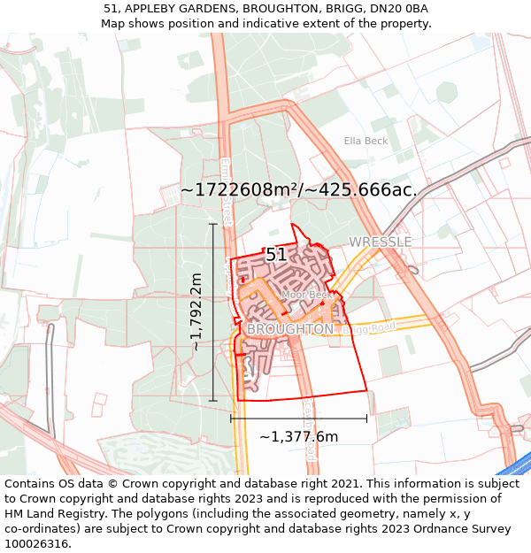 51, APPLEBY GARDENS, BROUGHTON, BRIGG, DN20 0BA: Plot and title map