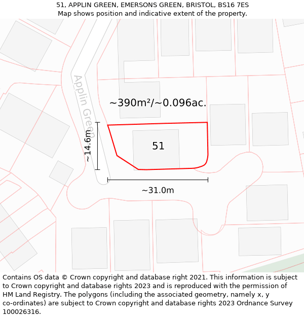 51, APPLIN GREEN, EMERSONS GREEN, BRISTOL, BS16 7ES: Plot and title map