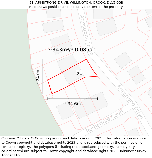 51, ARMSTRONG DRIVE, WILLINGTON, CROOK, DL15 0GB: Plot and title map