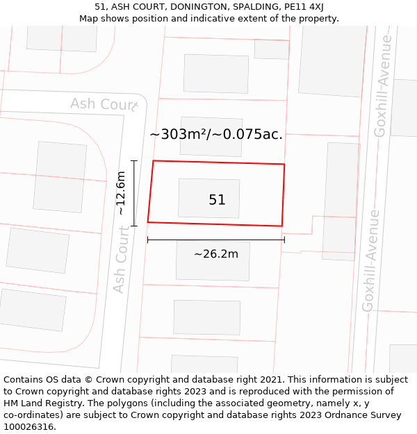 51, ASH COURT, DONINGTON, SPALDING, PE11 4XJ: Plot and title map