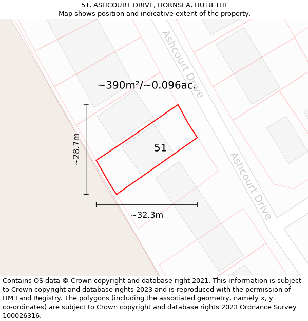 51, ASHCOURT DRIVE, HORNSEA, HU18 1HF: Plot and title map